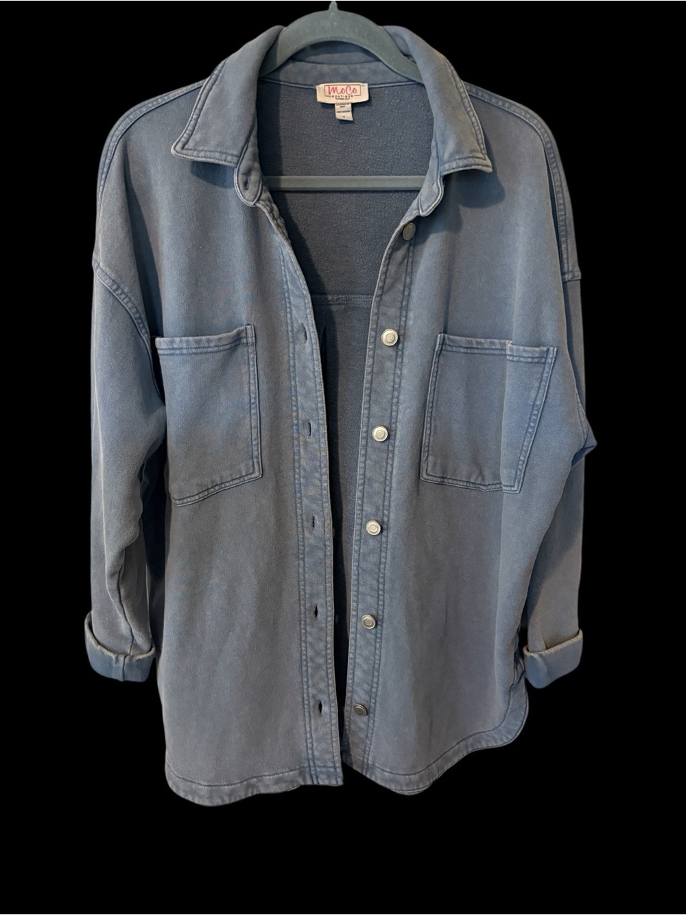Moco Boutique Women’s Natural Faded Blue Casual Button-Down Shirt Jacket